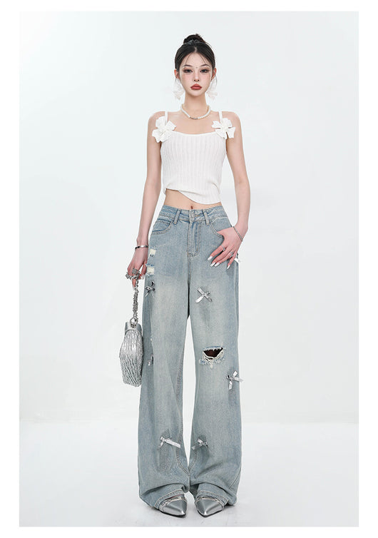 Jeans Rectos Retro con Lazada y Rotos para Mujer - Image 12