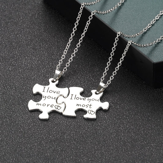 Collar Jigsaw Parejas Estilo Street Hip Hop Aleación