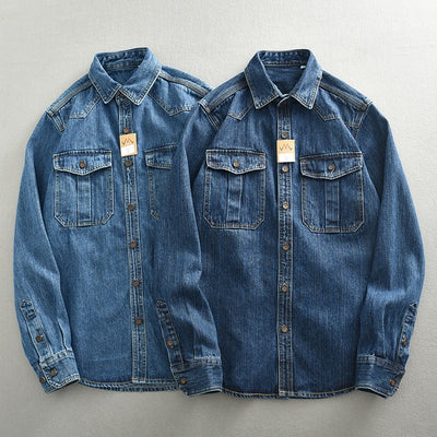 Camisa de Trabajo Denim Grueso Oversized Manga Larga para Hombre - Image 9