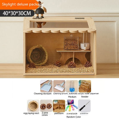 Wooden pet incubator with a clear acrylic skylight lid, measuring 40x30x30cm, suitable for small animals. - Image 5