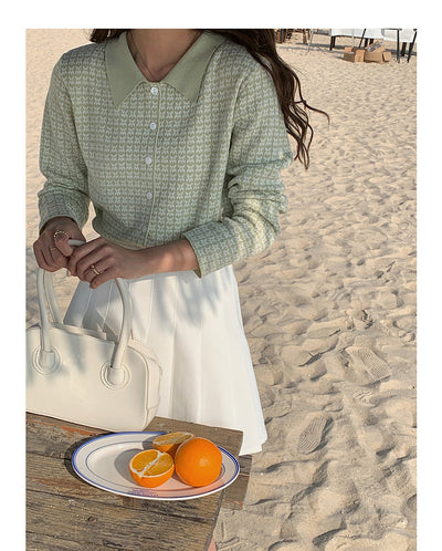 Cardigan Tejido Houndstooth con Cuello Polo para Mujer - Image 37