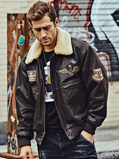 Chaqueta de Cuero con Cuello de Piel para Hombre - Image 3