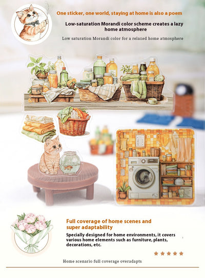 Soft Home Time Series decorative stickers featuring retro-style illustrations of furniture, books, and flowers. - Image 21