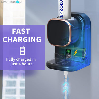 Black automatic toothpaste dispenser with rose gold trim, wall-mounted with sensor for hands-free use. - Image 3