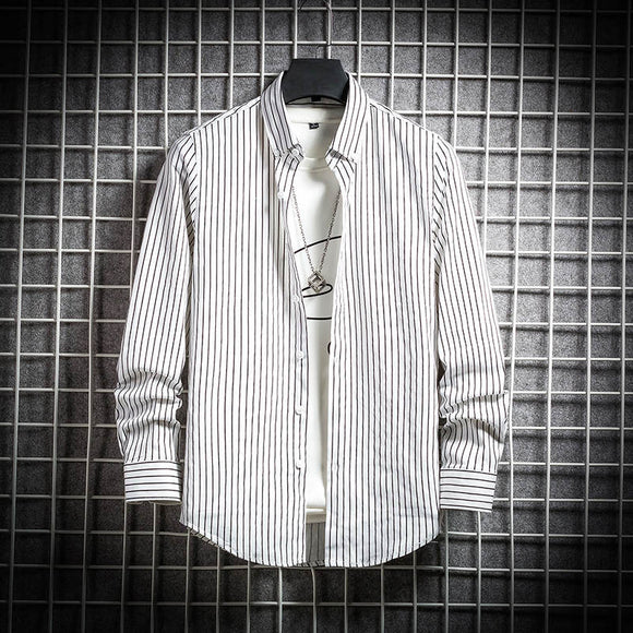 Camisa Manga Larga Slim Fit Estilo Coreano Talla Grande Hombre