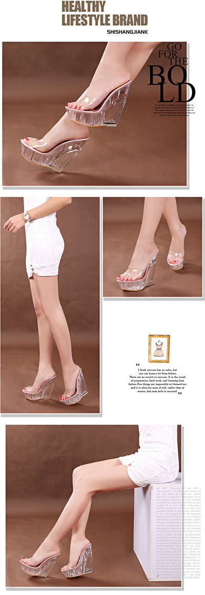 Zapatos Plataforma Cuña 15CM Cristal Transparente Impermeables para Mujer - Image 11