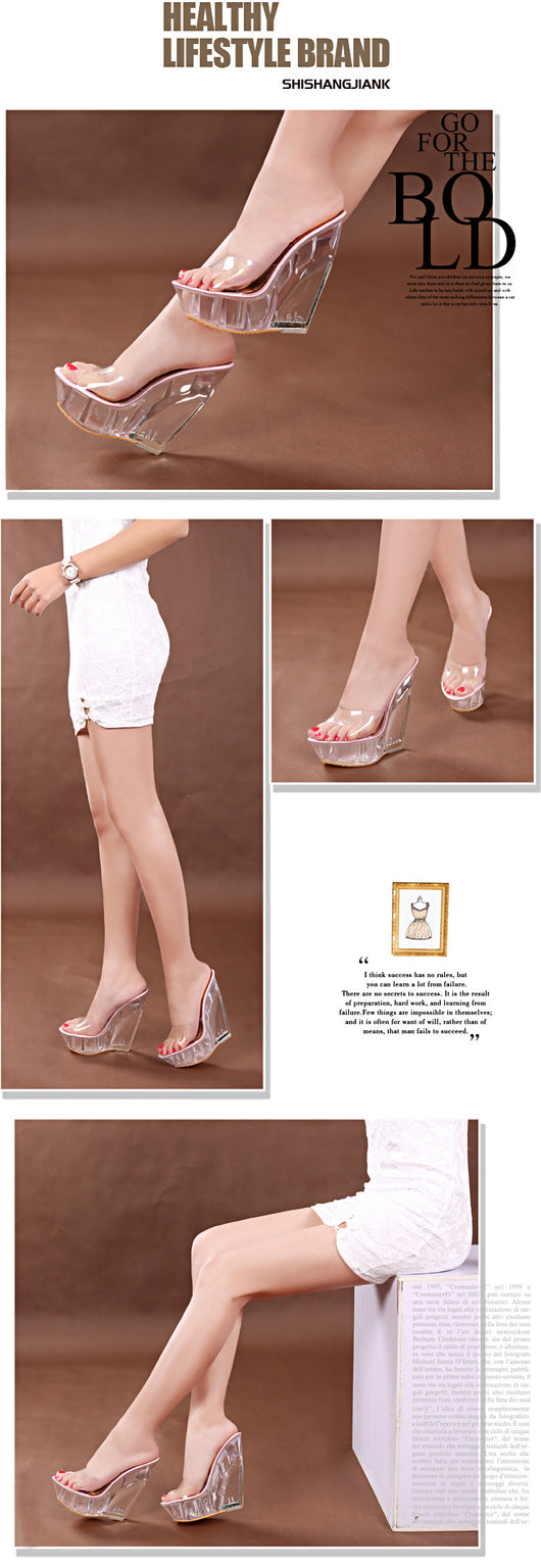 Zapatos Plataforma Cuña 15CM Cristal Transparente Impermeables para Mujer - Image 11