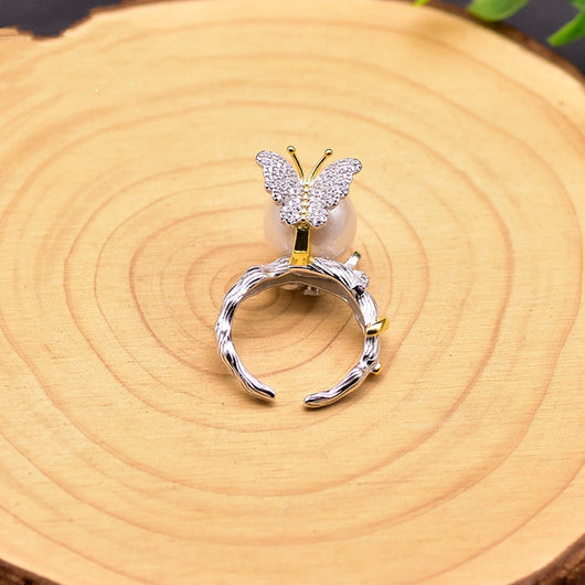 Anillo de Plata 925 con Perla de Agua Dulce Natural y Diseño Vintage Mariposa - Image 6