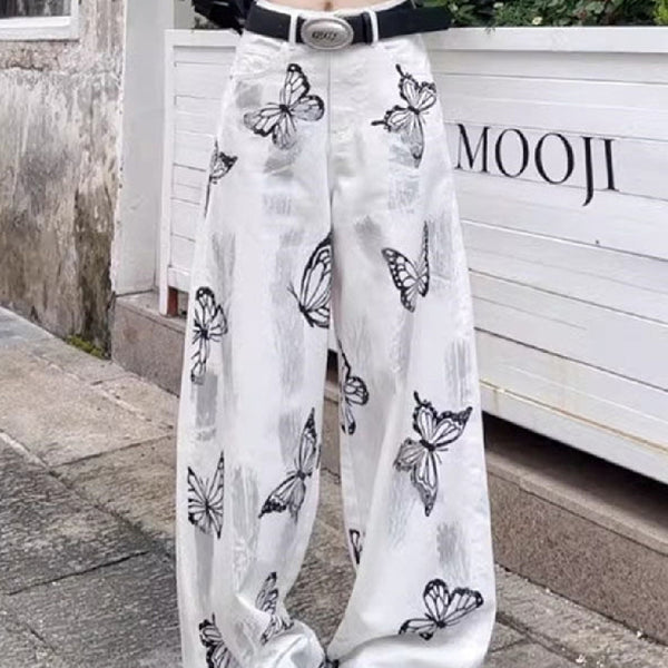 Pantalones Anchos Tie-Dye Mariposa Blanco para Mujer
