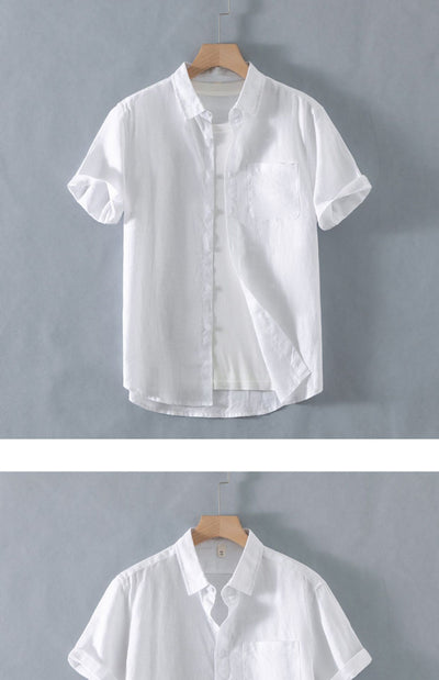 Camisa de Lino Suelta Manga Corta - Comodidad Casual - Image 23
