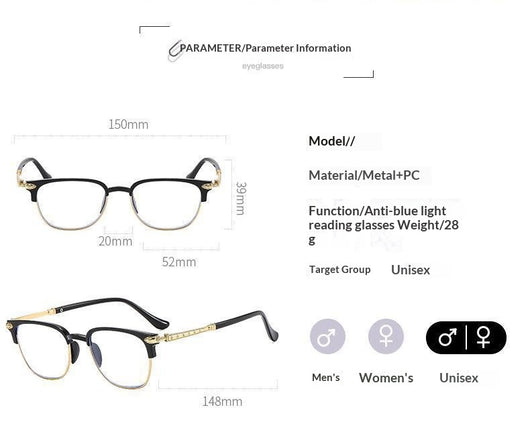 Black and gunmetal large-framed reading glasses with blue-light-blocking lenses for men. - Image 6