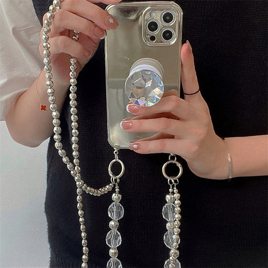 Funda para Teléfono con Cadena de Diamantes Plateados Electrochapados