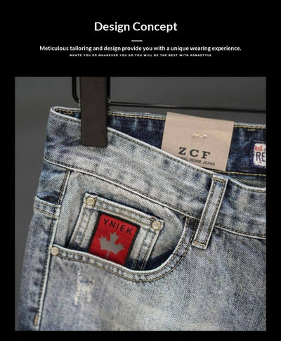 Pantalones Cortos Denim Rotos con Dobladillo Fuzzy - Estilo Retro Trendy para Hombre - Image 12