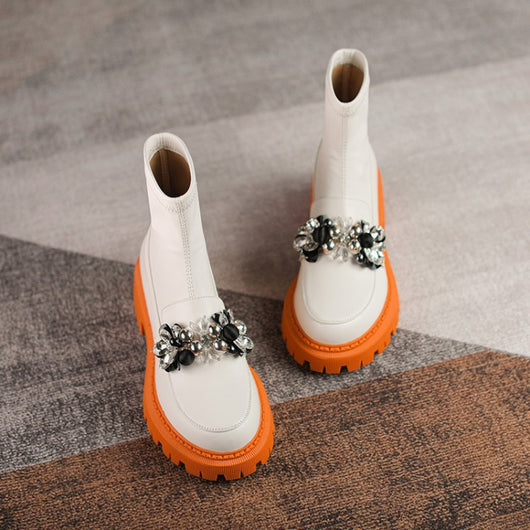 Botas Elásticas con Flores de Cristal y Punta Redonda para Mujer - Image 10