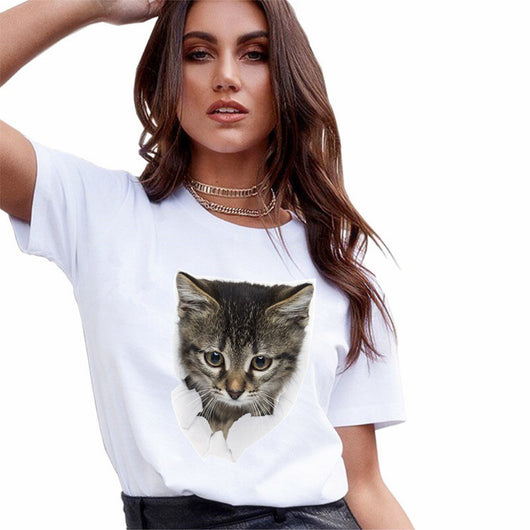 Playera Gráfica Gato Impresión 3D Manga Corta - Image 11