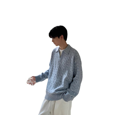 Suéter Tipo Pullover para Hombre con Textura Espiga y Solapa Retro - Image 5