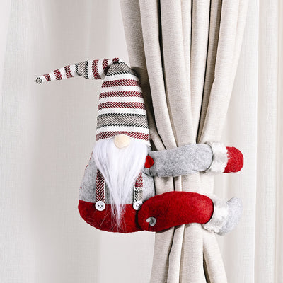 Christmas gnome curtain buckle with a red and white patterned hat, gray body, and long white beard. - Image 17