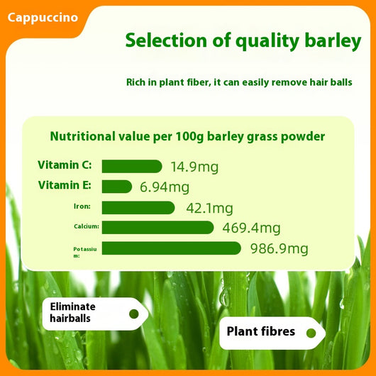 Clear plastic container of green freeze-dried cat grass chicken stick treats with a label featuring a grey cat. - Image 3