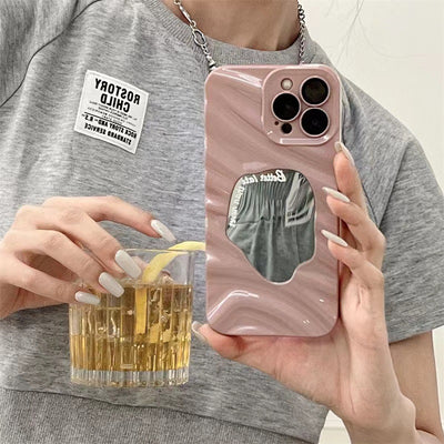 Funda Espejo Geométrica con Patrón Onda para Celular
