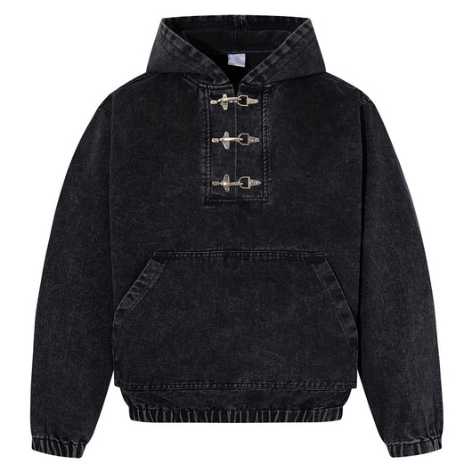 Sudadera Negra para Hombre con Lavado Desgastado y Detalles de Cierre de Langosta - Image 4