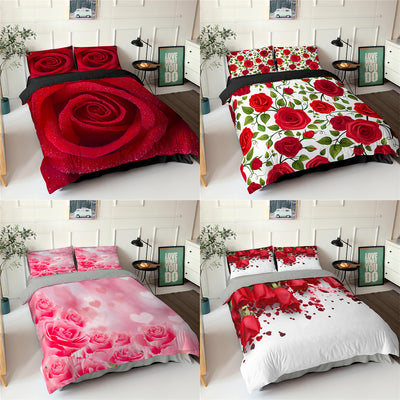 Juego de Cama Tres Piezas Serie Flores Rosa - Impresión Digital - Image 2
