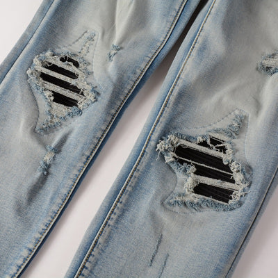Jeans Slim Fit Azul Claro con Roturas y Parches para Hombre - Image 7