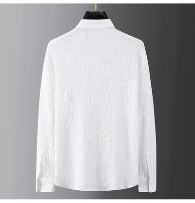Camisa Casual Seersucker a Rayas para Hombre - Cuello Mao Ligera Perfecta para Verano - Image 10