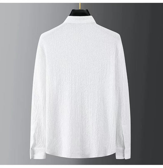 Camisa Casual Seersucker a Rayas para Hombre - Cuello Mao Ligera Perfecta para Verano - Image 10