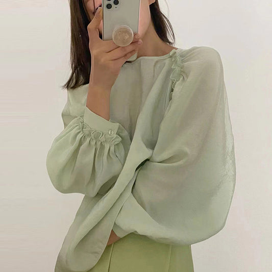 Blusa Delicada de Encaje Cuello Redondo para Mujer