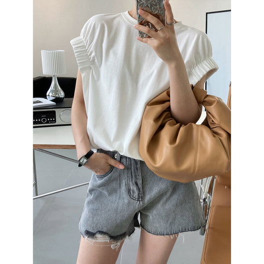 Camisetas Plisadas con Mangas Cortas para Mujer - Image 3
