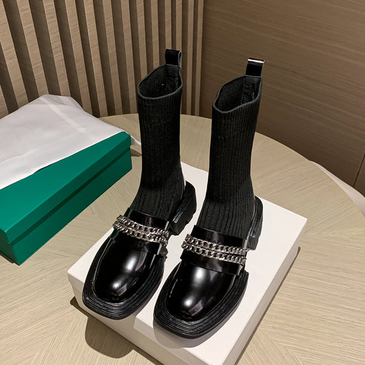 Zapatos Mujer Cuero Tejido Elástico Caña Media Confort - Image 5
