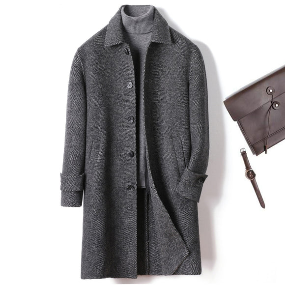 Sobretudo Xadrez de Lã Cashmere Longo e Elegante para o Inverno