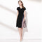 Vestido Negro Plisado con Patchwork Degradado Ajustado