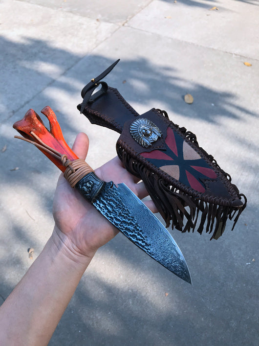 Cuchillo Artesanal de Acero Forjado con Patrón Tradicional Indio - Image 9