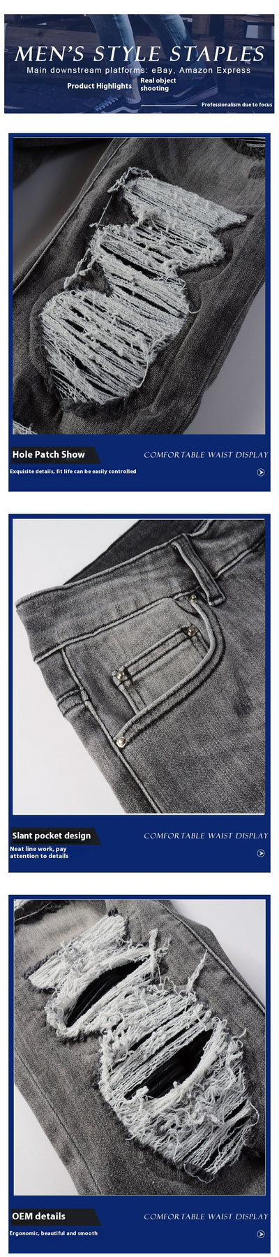 Pantalones Vaqueros Rotos Gris Casual para Hombre - Estilo Urbano Moderno - Image 8