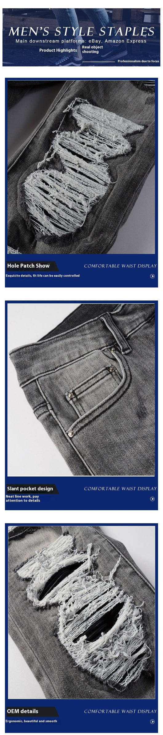 Pantalones Vaqueros Rotos Gris Casual para Hombre - Estilo Urbano Moderno - Image 8