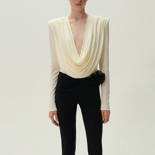 Blusa Ajustada con Cuello Camisero y Hombros Acolchados para Mujer