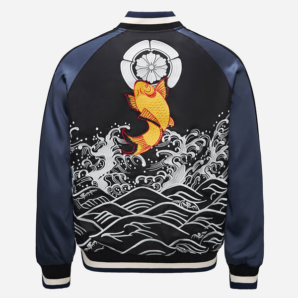 Chaqueta Bordada Premium Carpa Koi Saltando la Puerta del Dragón