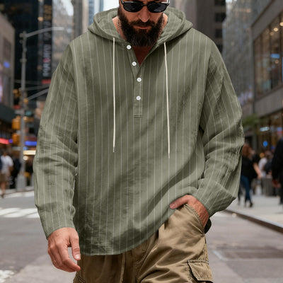 Camisa Lino Holgada Talla Grande Hombre a Rayas con Capucha - Image 3