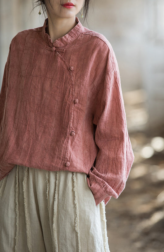 Blusa Mujer Estilo Chino Tie-Dye Lino Algodón Botones Rana Artesanal - Image 14