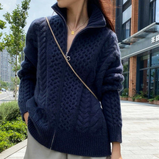 Cardigan de Cuello Alto con Cierre de Cashmere Grueso para Mujer - Image 4
