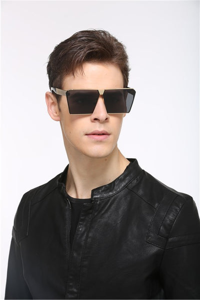 Silver-framed square polarized sunglasses with dark gray lenses and textured temples on a white background. - Image 30
