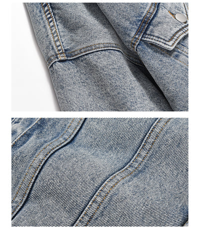 Chaqueta Denim Oversize Lavada y Desgastada - Algodón Grueso - Image 3