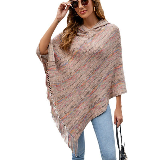 Capa Rayas con Capucha y Borlas para Mujer - Image 5