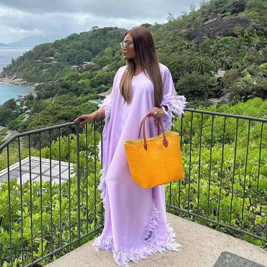 Vestido Africano Suelto de Lujo con Manga Murciélago y Abertura Alta - Image 2