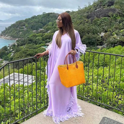Vestido Africano Suelto de Lujo con Manga Murciélago y Abertura Alta - Image 2