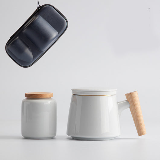 Taza de Cerámica Minimalista para Oficina con Mango de Madera - Image 26