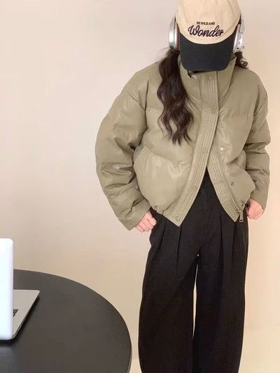 Chaqueta Acolchada de Cuero PU sin Lavado - Abrigo Corto Grueso para Mujer - Image 13