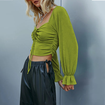 Blusa Crop Top con Mangas Abullonadas y Detalles Calados - Image 3