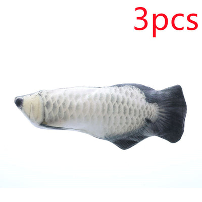 Three plush simulation fish cat toys with realistic blue and black scale patterns and black fins. - Image 14